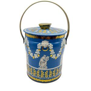 Vtg Murray-Allen Corinth Decorative Metal Tin Blue Gold Handle Lid England